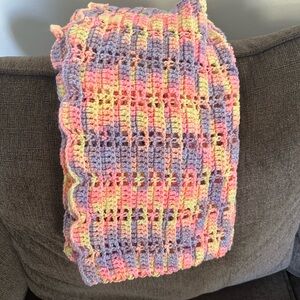 Handmade Crocheted Baby Blanket in Pastel Rainbow